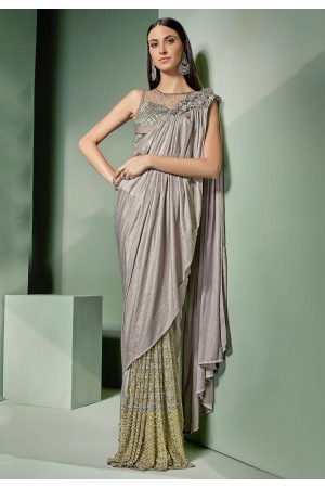 Gray lycra party wear saree  5301